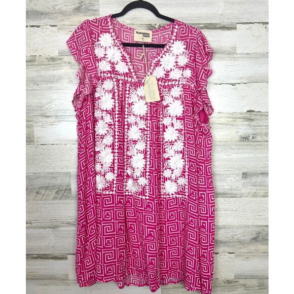 Savanna Jane Women’s Plus 3X Pink Embroidered Lightweight Mini Shift Dress NEW - Picture 3 of 8